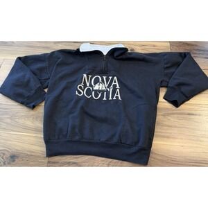 Vintage Nova Scotia Canada 1/4 Zip Sweatshirt Black Pullover Fleece Adult M